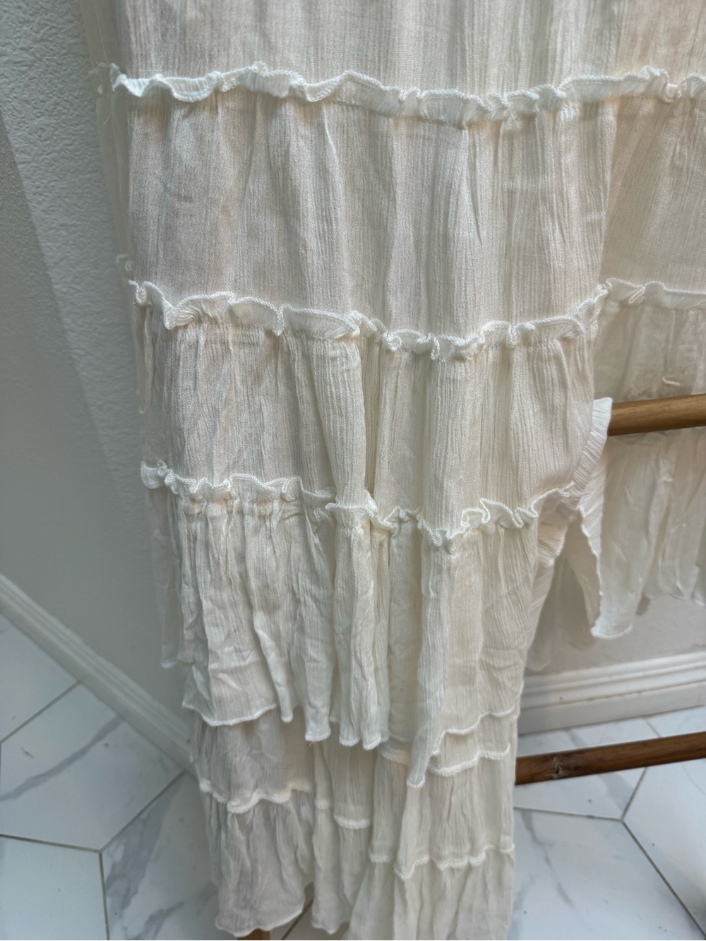 White Smocked Strapless Tiered Maxi Dress - Picture 3 of 13